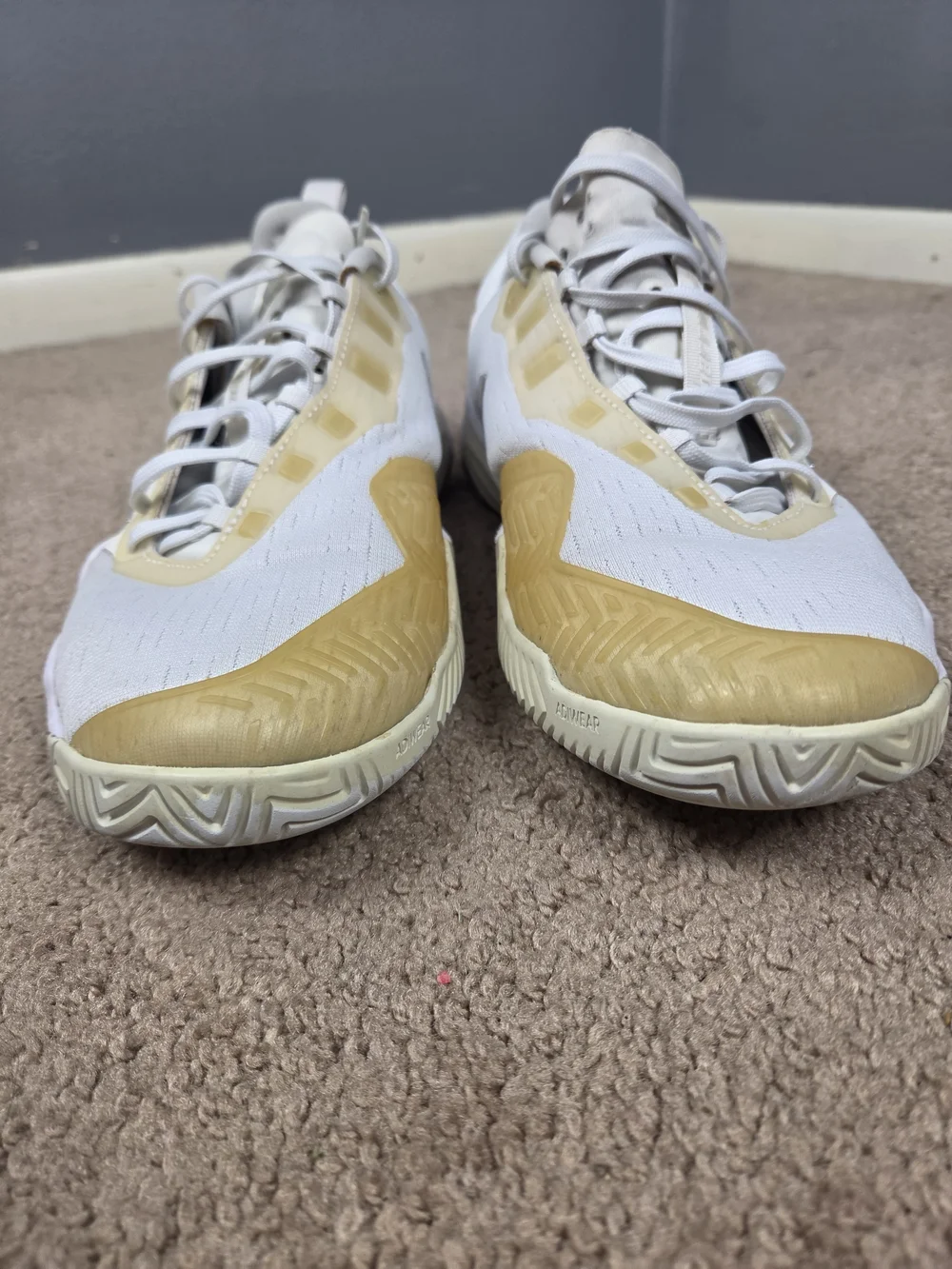 Adidas Barricade White Tennis Shoes with Silver Stripes
